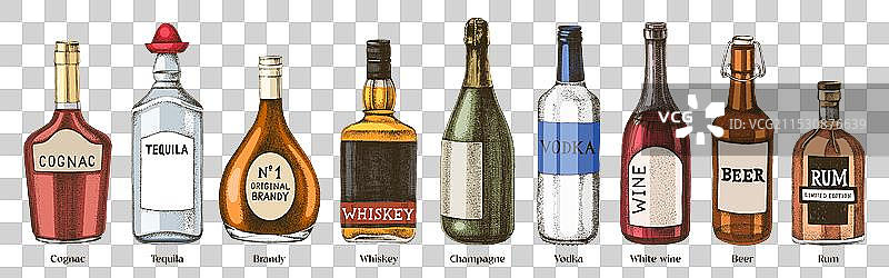 手绘酒瓶中的饮品图片素材