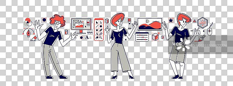 平面设计师团队在进行创意工作图片素材