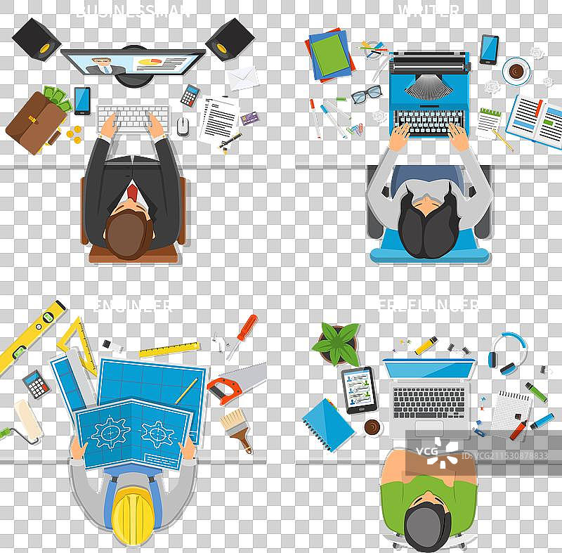 职业顶视图 2x2 设计概念图片素材