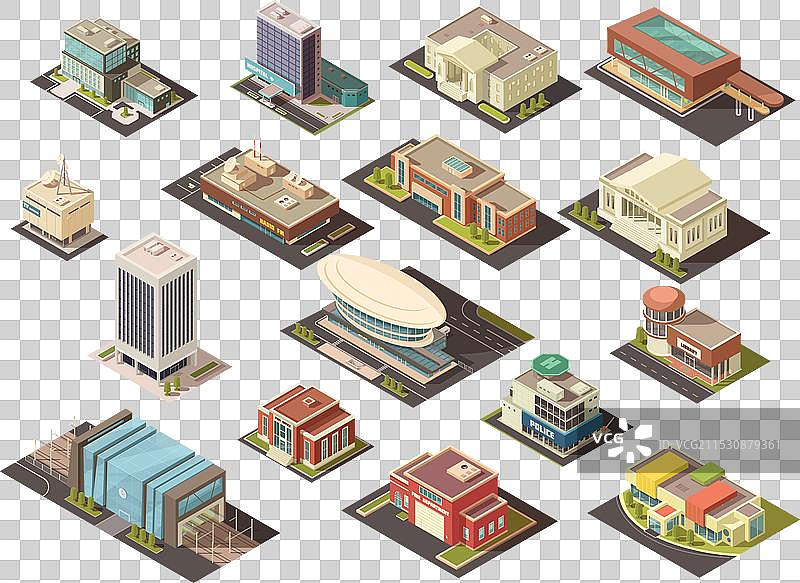 政府建筑等距图集图片素材