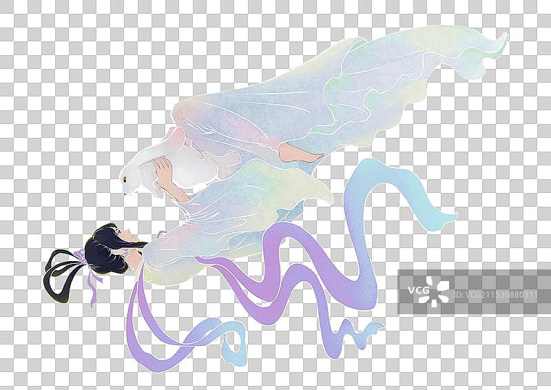 国潮插画 中秋节 嫦娥 玉兔图片素材