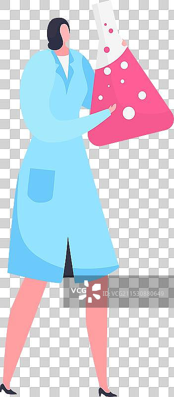 手持粉色液体烧瓶的女性科学家图片素材