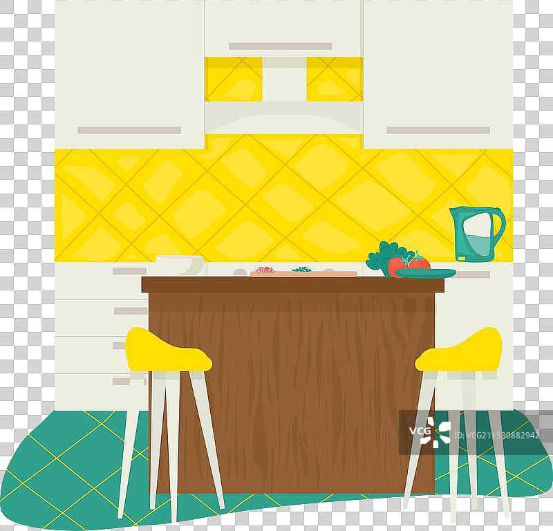 现代厨房室内设计，配有黄色点缀图片素材