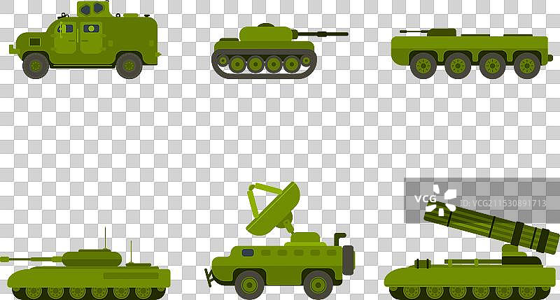 大量的军事装备选择，包括坦克和军队。图片素材