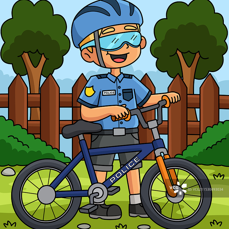 骑自行车的卡通警察图片素材