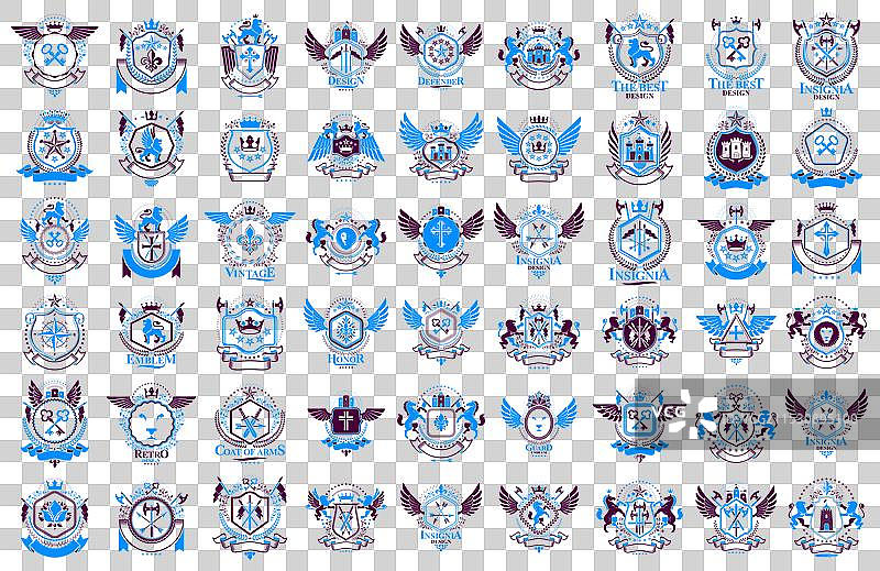 复古古董的大型纹章徽章套装图片素材