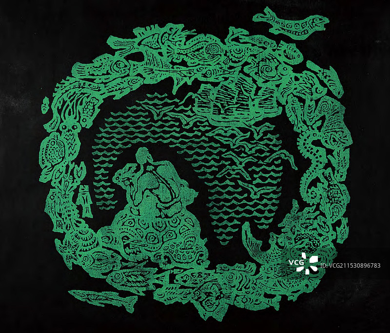 《大海1》木版套色图片素材