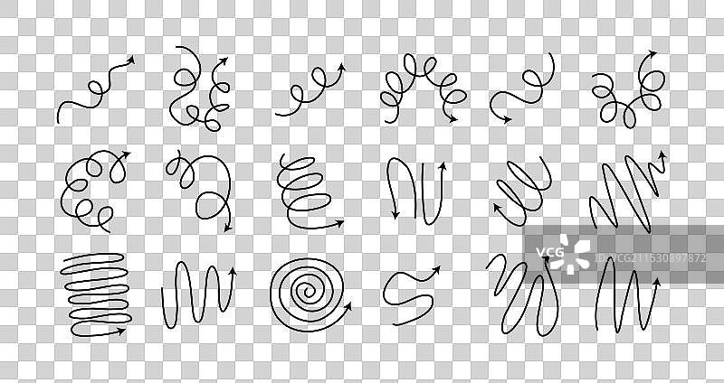 手绘春季螺旋箭头涂鸦套装图片素材