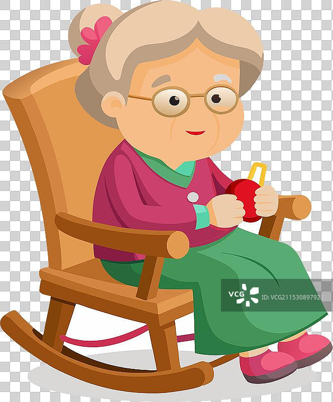 奶奶坐在摇椅上编织毛衣图片素材