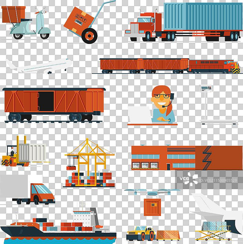 平面物流图标集图片素材