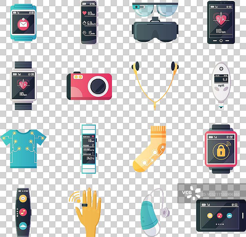 可穿戴技术小工具扁平图标集合图片素材