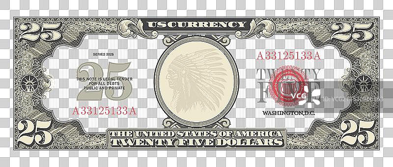 复古美丽的单色25美元钞票图片素材