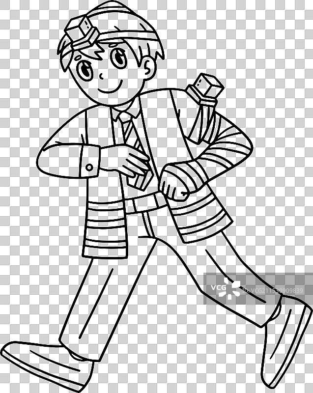 孤立的巴尔米茨瓦男孩与经文盒涂色图片素材