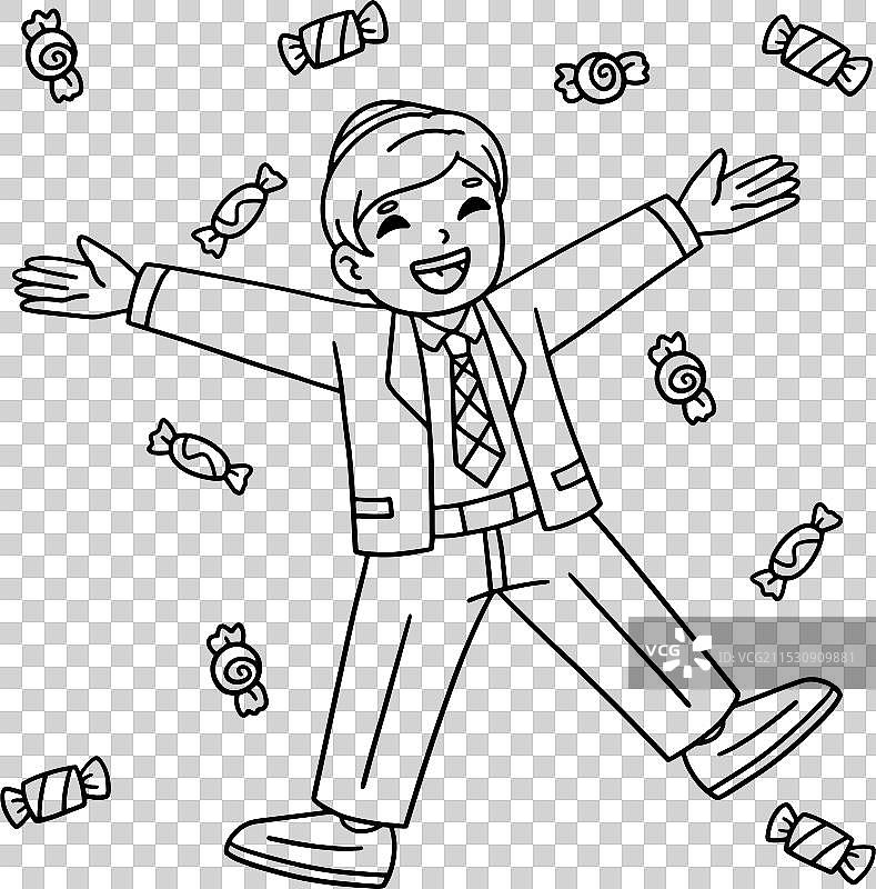 巴尔米茨瓦男孩在独立的环境中接受糖果雨图片素材