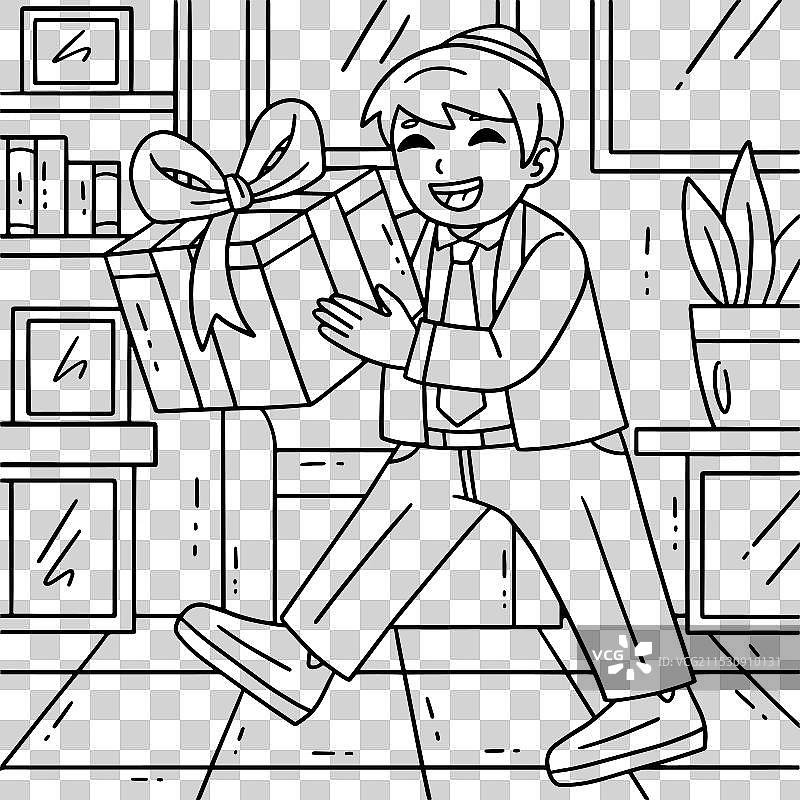 巴尔米茨瓦男孩收到礼物的涂色页图片素材