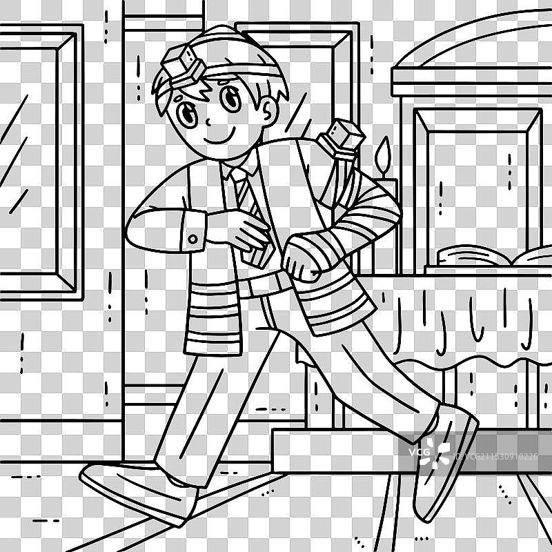 巴米兹瓦男孩与犹太经文卷的涂色页图片素材