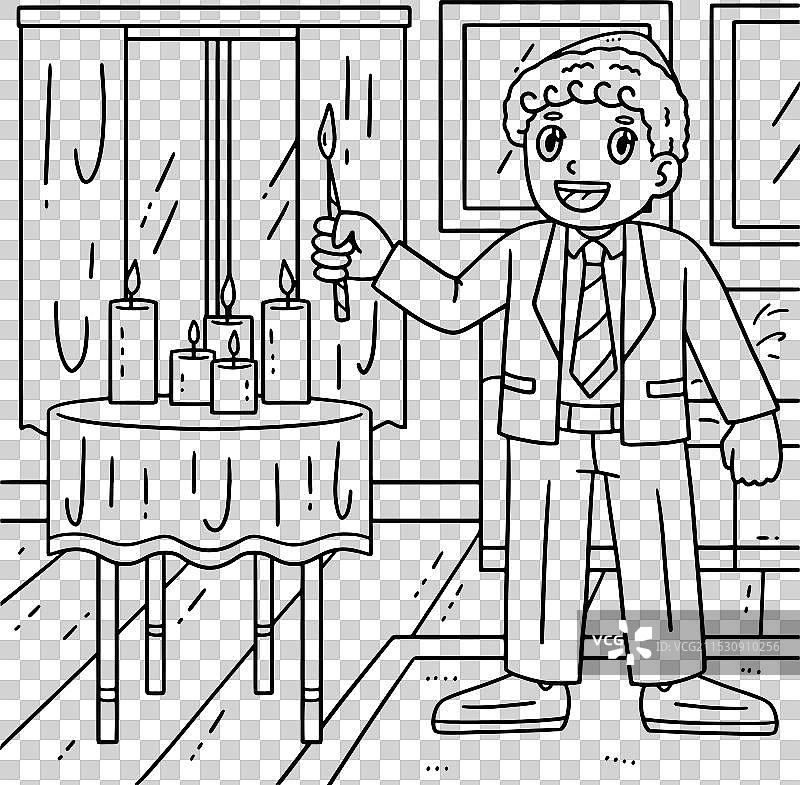 巴尔米茨瓦男孩点燃蜡烛的涂色页图片素材