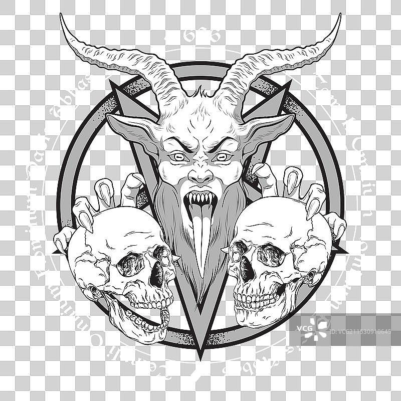 克兰普斯角恶魔，带有两个骷髅和五角星图片素材