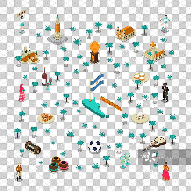 阿根廷旅游景点等距图图片素材