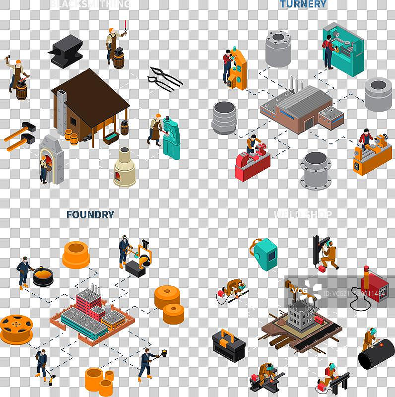 金属加工四个等距图标方形海报图片素材