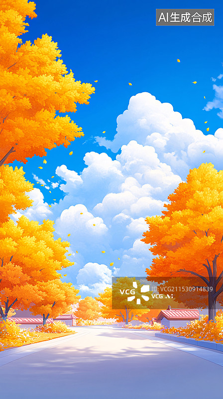 【AI数字艺术】立秋节气的落叶和树木海报插图图片素材