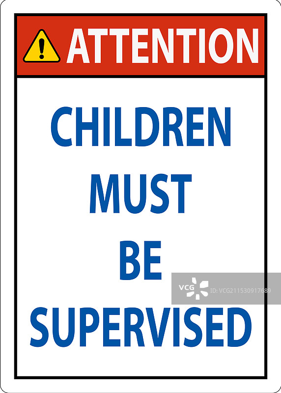 游泳池安全标志：注意，儿童必须在成人陪同下使用图片素材