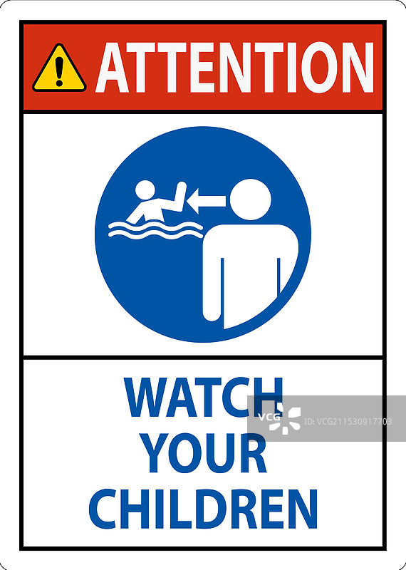 游泳池安全标志：注意，照看好您的孩子图片素材