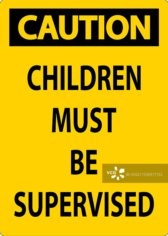 游泳池安全标志：注意，儿童必须在成人陪同下使用图片素材