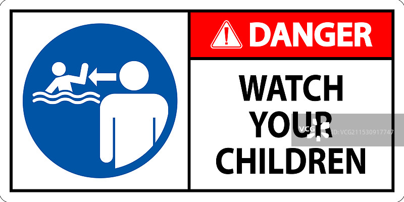 游泳池安全标志：危险，注意看护您的孩子图片素材