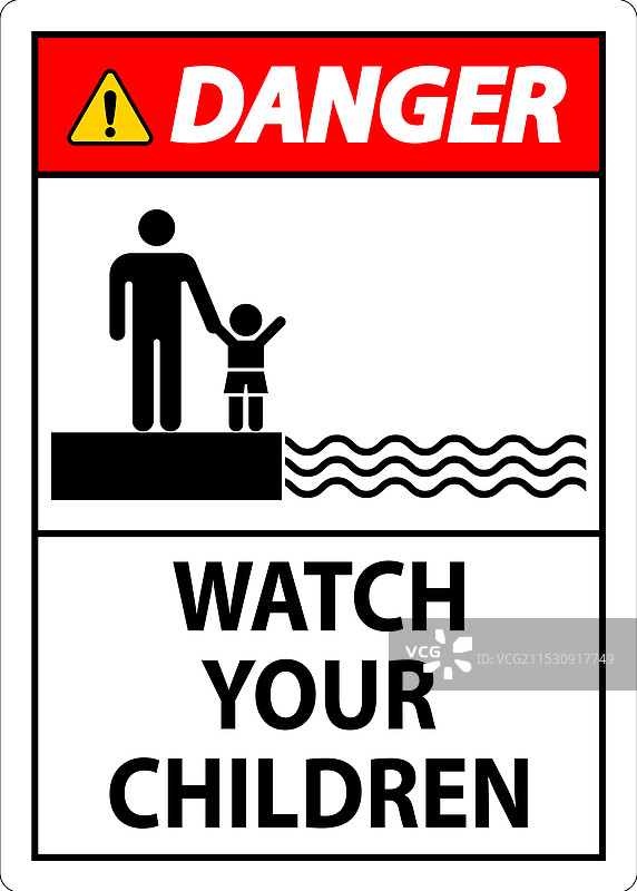 游泳池安全标志：危险，注意看护您的孩子图片素材