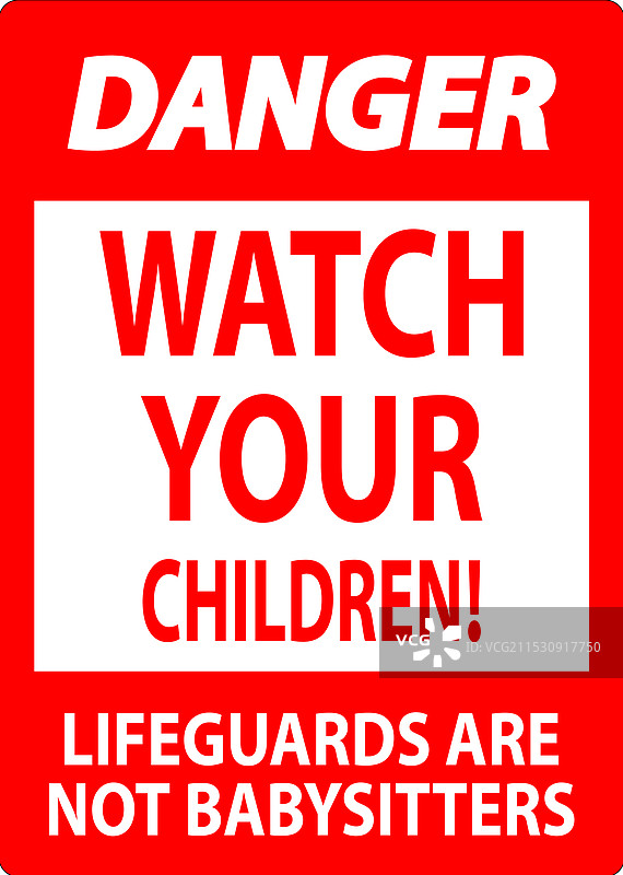 游泳池安全标志：危险 - 注意您的孩子图片素材