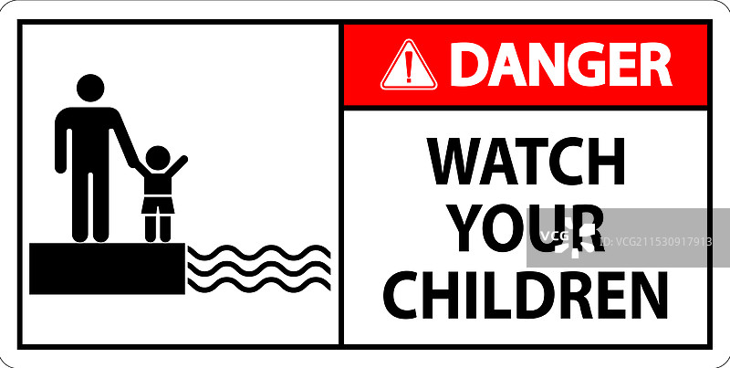 游泳池安全标志：危险，注意您的孩子图片素材
