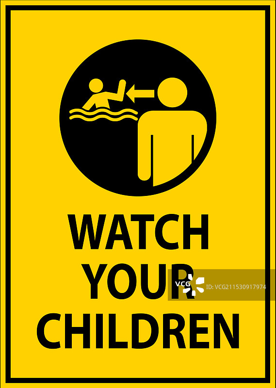 游泳池安全标志：注意，照看好您的孩子图片素材
