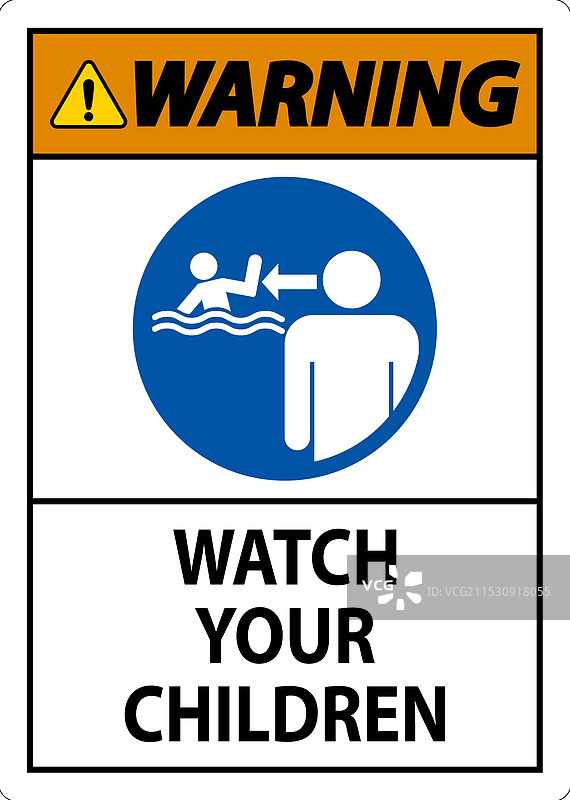 游泳池安全标志，警告注意看护您的孩子图片素材