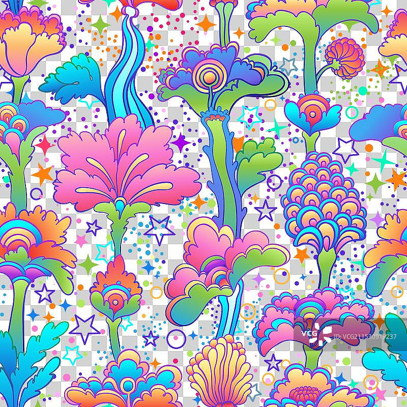 复古星星的彩色花卉无缝图案图片素材