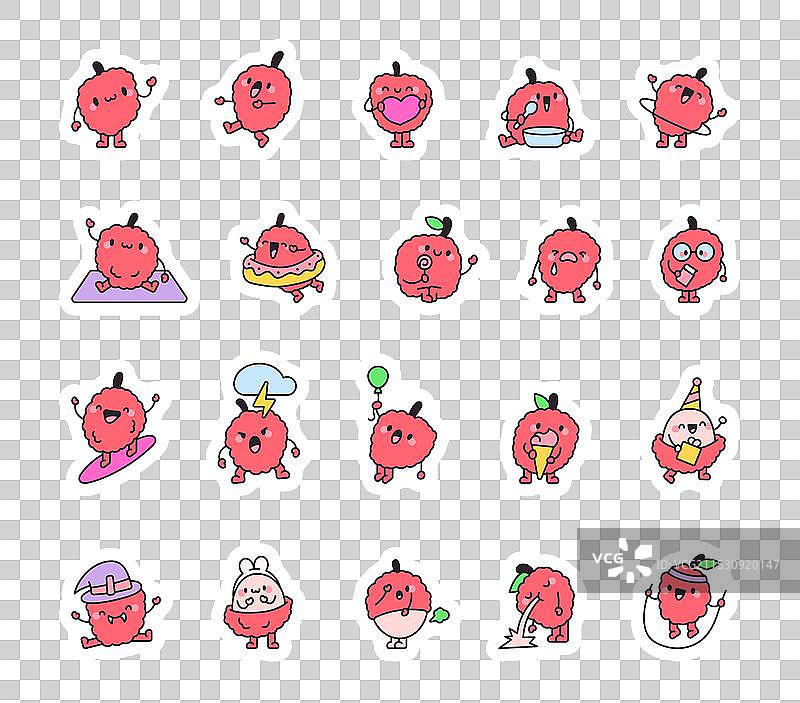 可爱的荔枝角色贴纸书签，搞笑风格图片素材