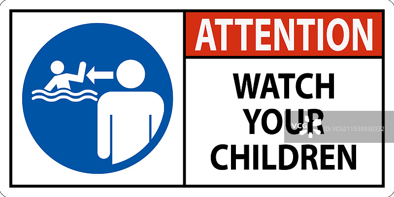 游泳池安全标志：注意，照看好您的孩子图片素材