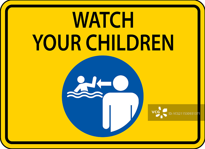 游泳池安全标志：注意，照看好您的孩子图片素材