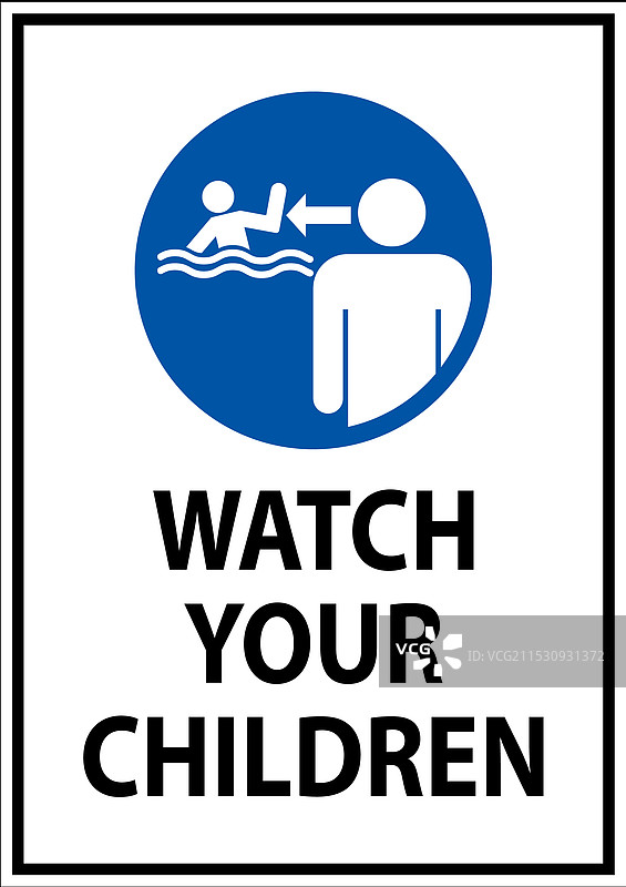 游泳池安全标志：注意，照看好您的孩子图片素材