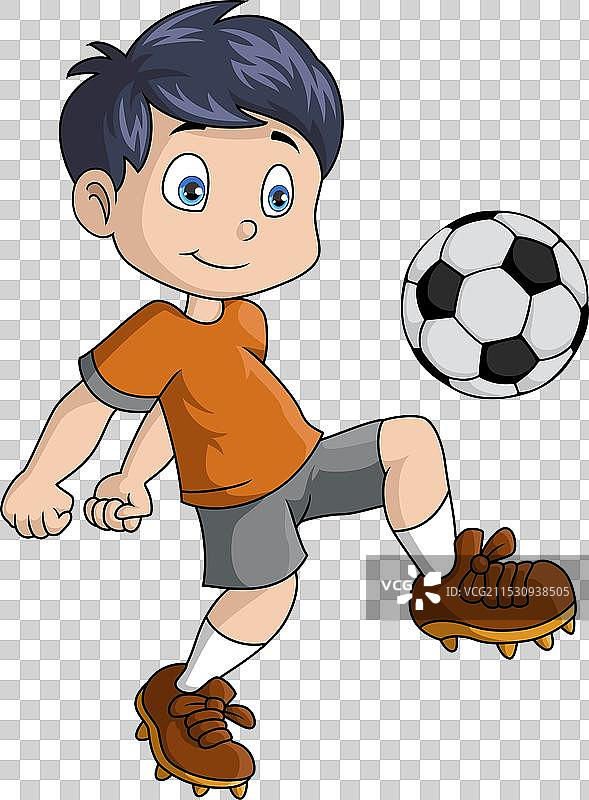 可爱的小男孩卡通形象在踢足球图片素材