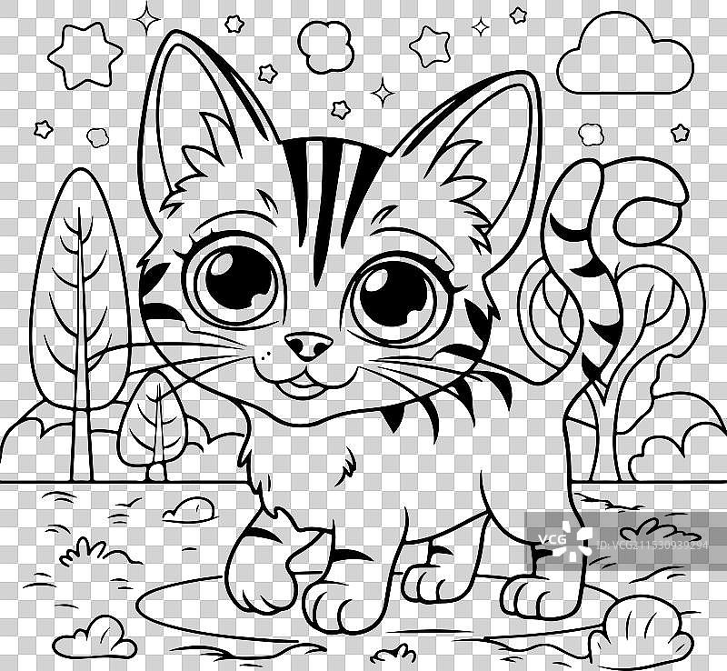 猫咪主题的涂色页第七行图片素材