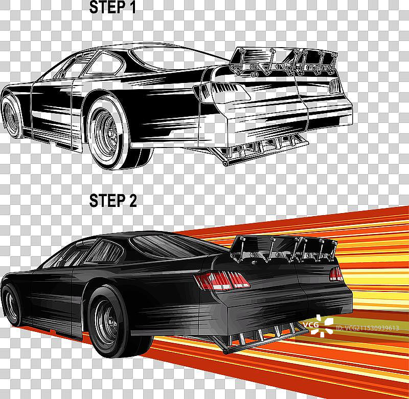 黑色拖曳赛车配有橙色条纹图片素材