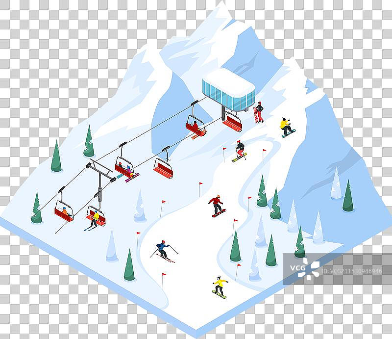 滑雪道索道等距景观图片素材