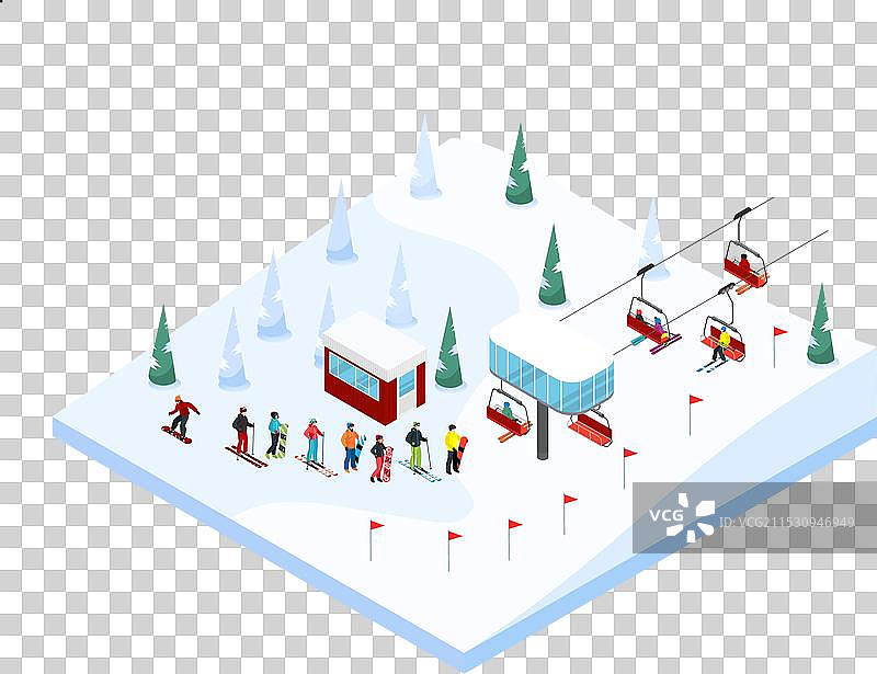 滑雪山脉等距风景图片素材