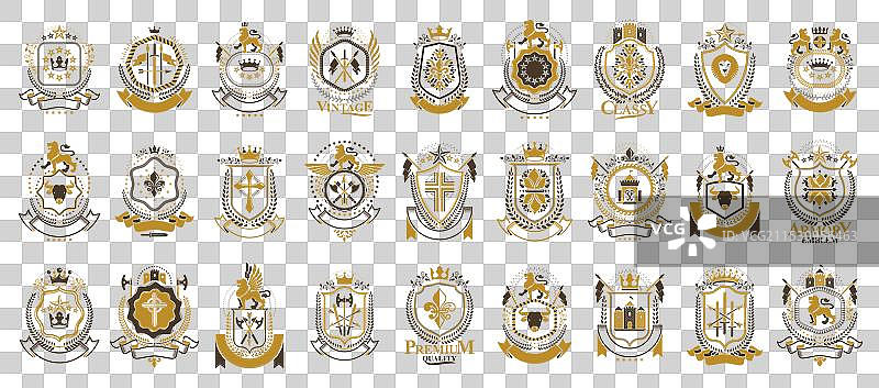 复古的纹章徽章大套装 古董纹章图片素材