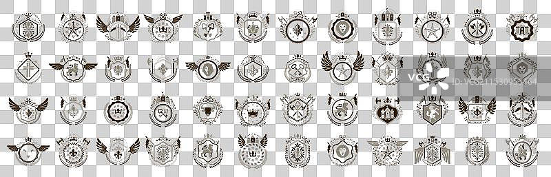 古典风格徽章大套装，古代纹章图片素材