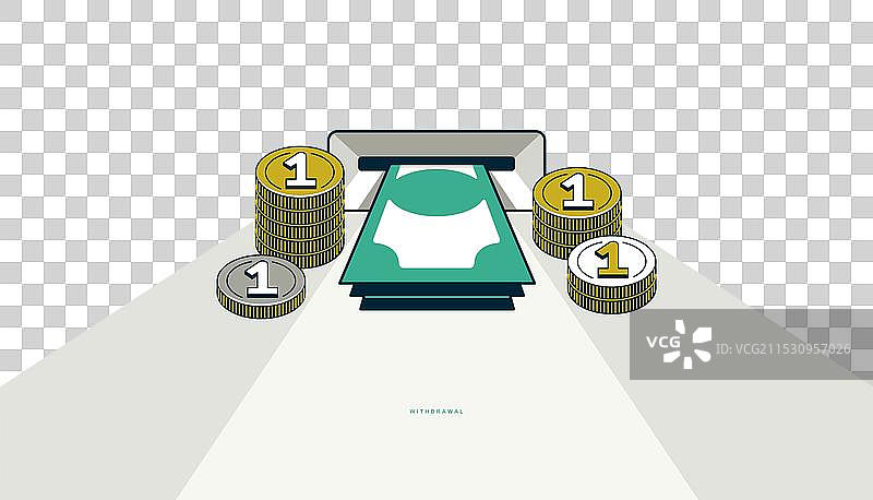 提款概念海报，自动取款机上的现金堆叠图片素材