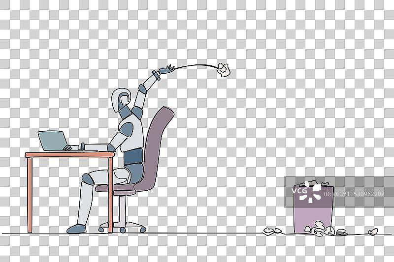 单一连续线条绘制的机器人在打字图片素材