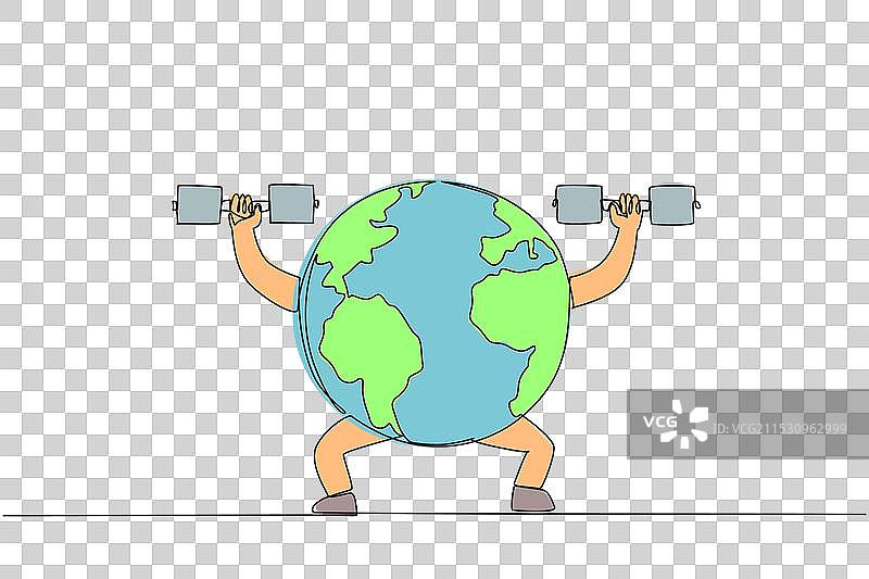 单一连续线条绘制的地球，抬起两个图片素材