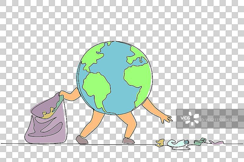 单线条绘制的地球拾起散落的物品图片素材